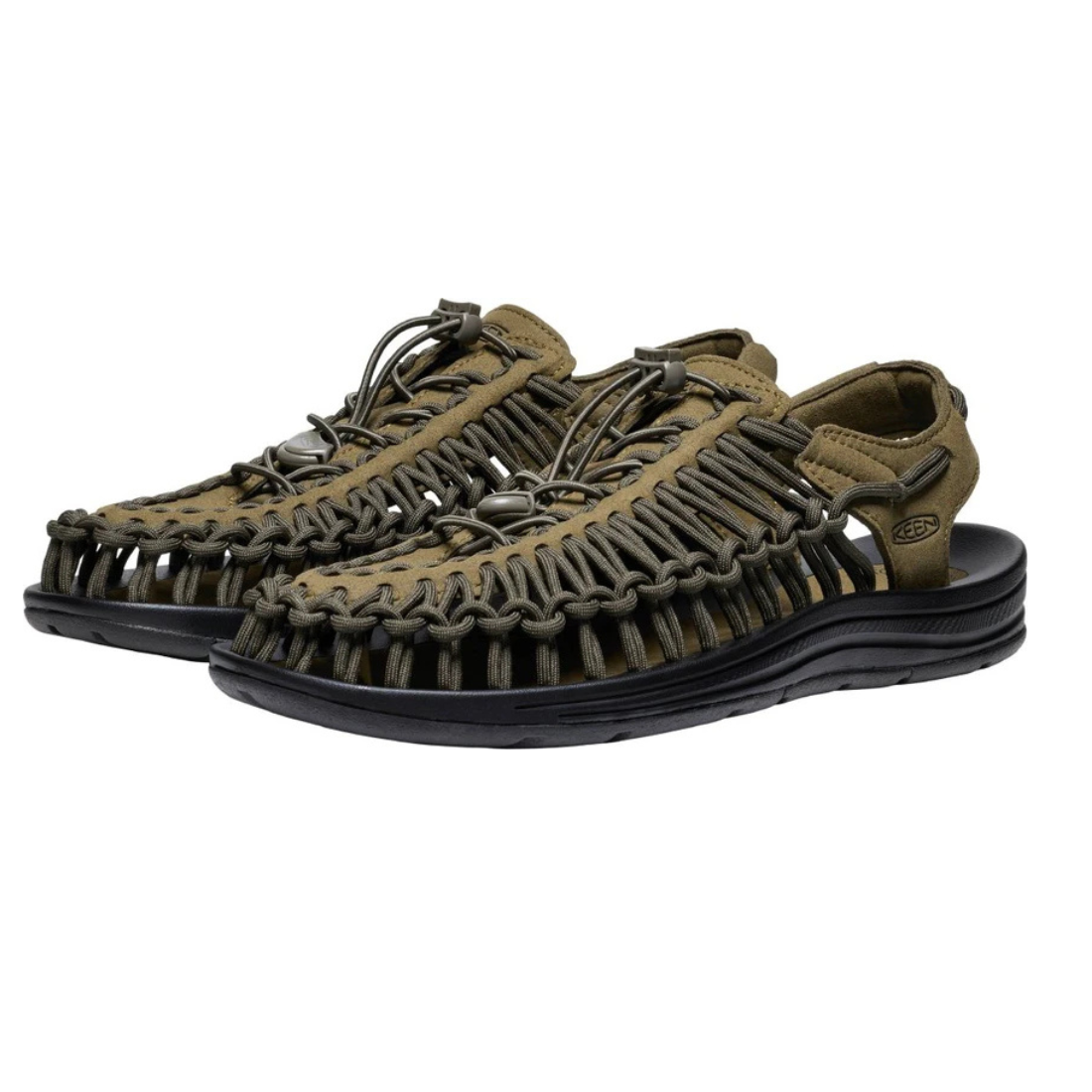 KEEN Uneek Sandali Uomo Dark Olive/Black - Sandalo Outdoor Cordini PET Riciclato