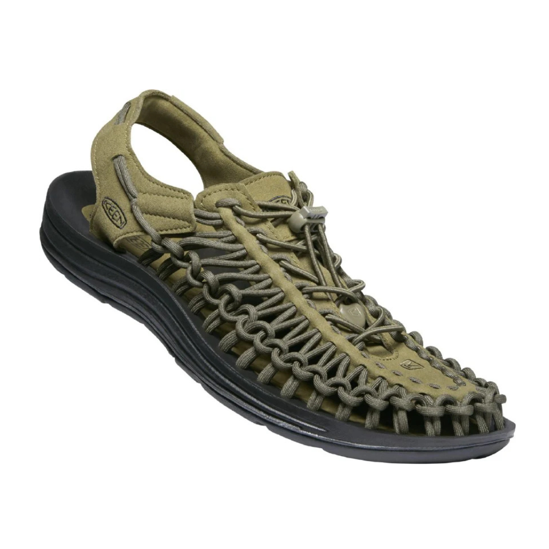 KEEN Uneek Sandali Uomo Dark Olive/Black - Sandalo Outdoor Cordini PET Riciclato